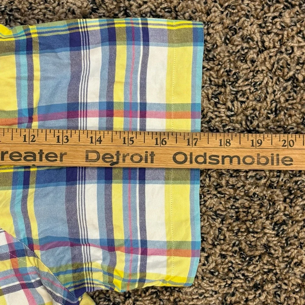 Polo Ralph Lauren Plaid Short Sleeve Button Down Shirt Men's Large Yellow Blue